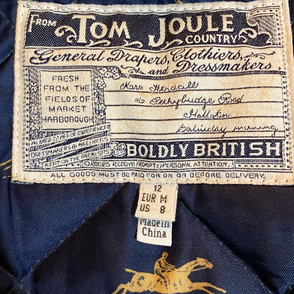 Joules Quilted Dark Green Jacket with Navy Trim - Picture 4 of 6